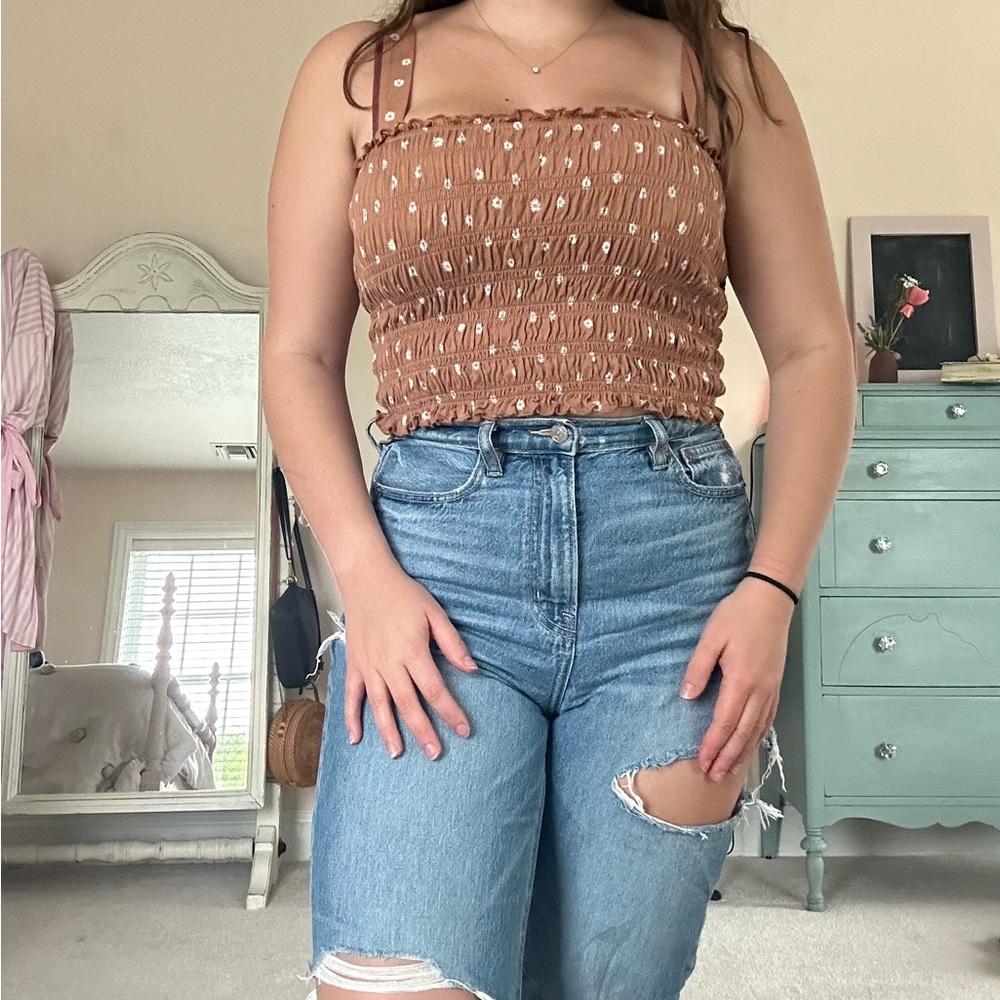 American Eagle Brown Floral Tank Top